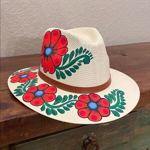 Floral Painted Straw Hat